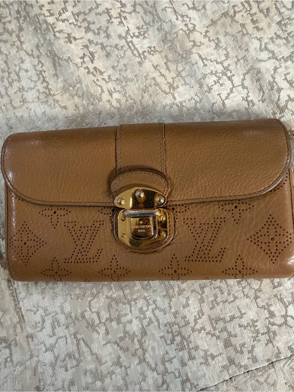 Louis Vuitton Tan Brown Perforated Monogram Leather Wallet